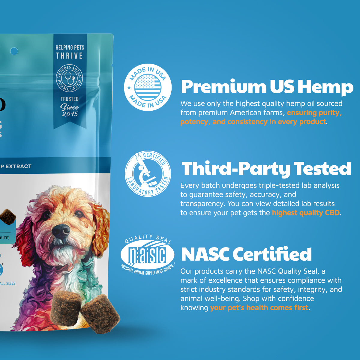 VetCBD Hemp Calming Soft Chews For Dogs - Peanut Butter | 5mg Per Treat (Broad Spectrum)
