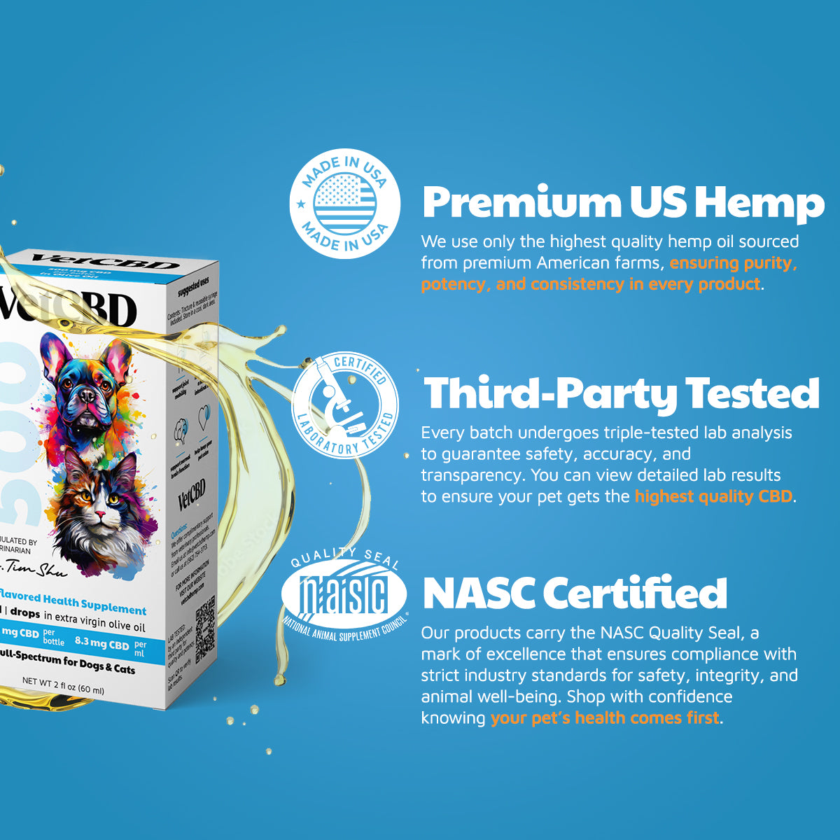 VetCBD Standard Formula Hemp Tincture - Full Spectrum CBD for Dogs And Cats