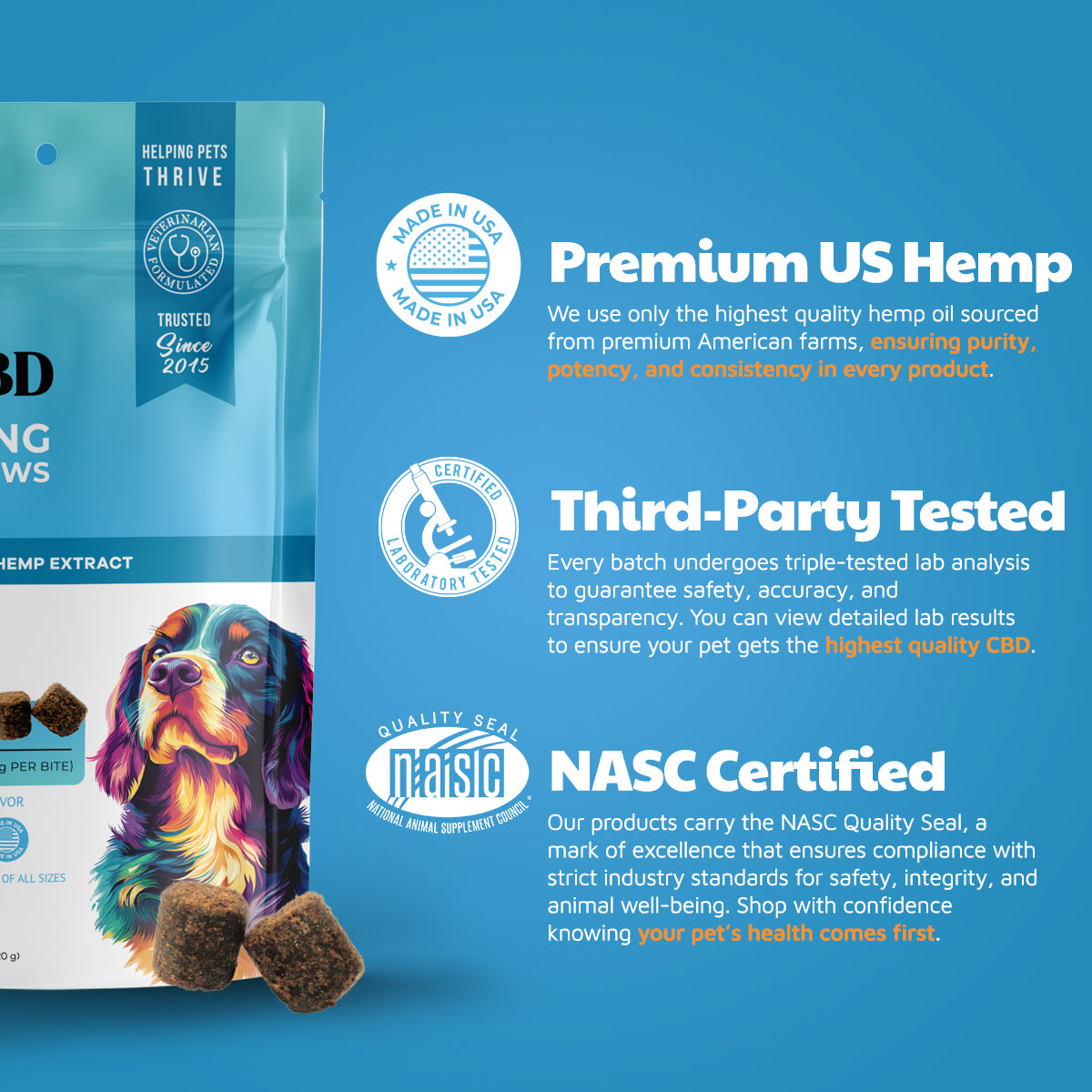 VetCBD Hemp Calming Soft Chews For Dogs - Peanut Butter | 5mg Per Treat (Broad Spectrum)