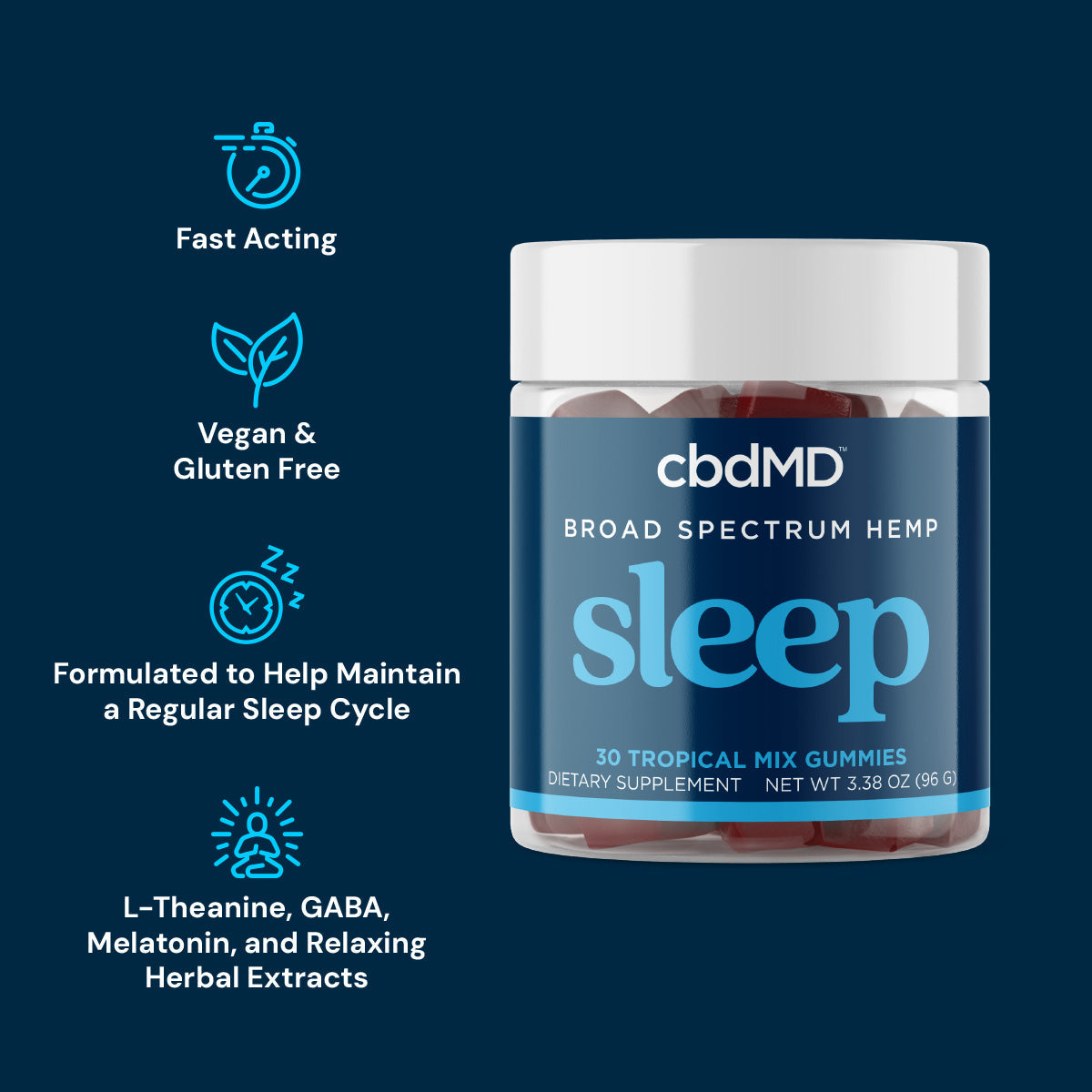 cbdMD Broad Spectrum Hemp Sleep Gummies - 750 mg/30 Ct. | Two Flavors