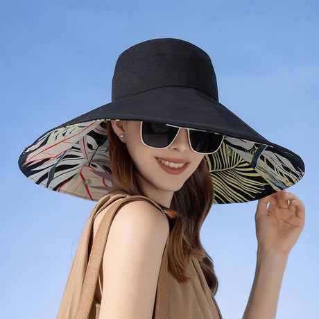 Large Brim Women's Cotton Sun Hat - Reversible UV Protection