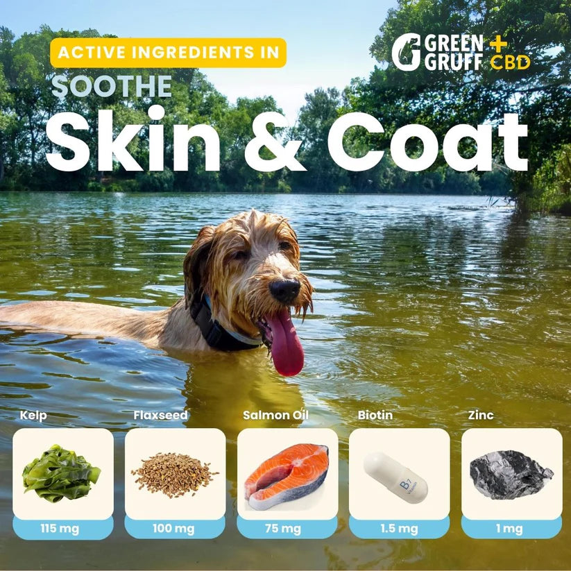 Green Gruff SOOTHE Skin & Coat CBD Chews for Dogs – 90 & 24 Count
