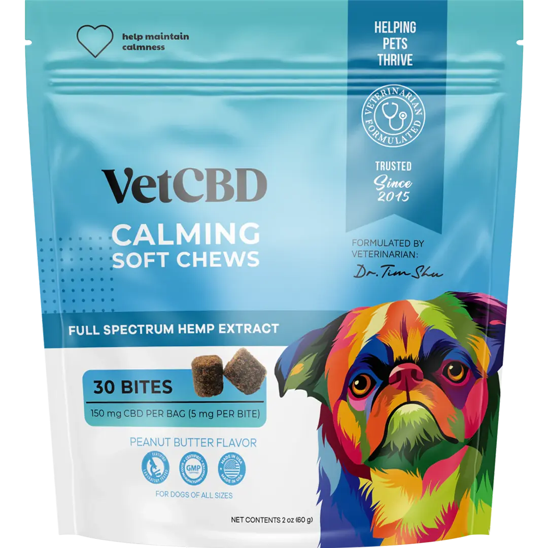 VetCBD Hemp Calming Soft Chews For Dogs - Peanut Butter | 5mg Per Treat (Broad Spectrum)