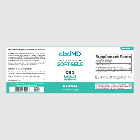 cbdMD Broad Spectrum CBD Oil Softgel Capsules - 6000mg (Per Bottle) | 60 Count