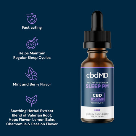 cbdMD Broad Spectrum CBD PM Oil Tincture - 30mL
