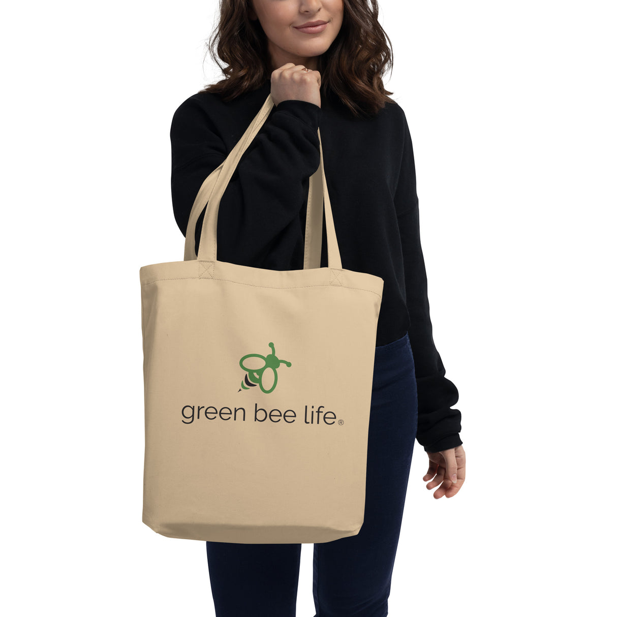 Recycled Cotton Reusable Tote Bag | Green Bee Logo