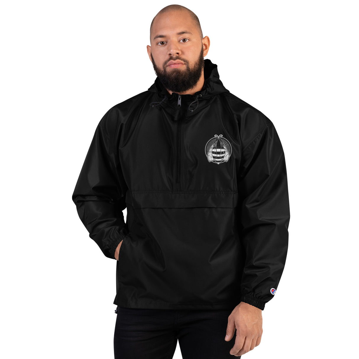 Embroidered Champion Packable Hooded Jacket - Weather Resistant | Hive Bee Logo
