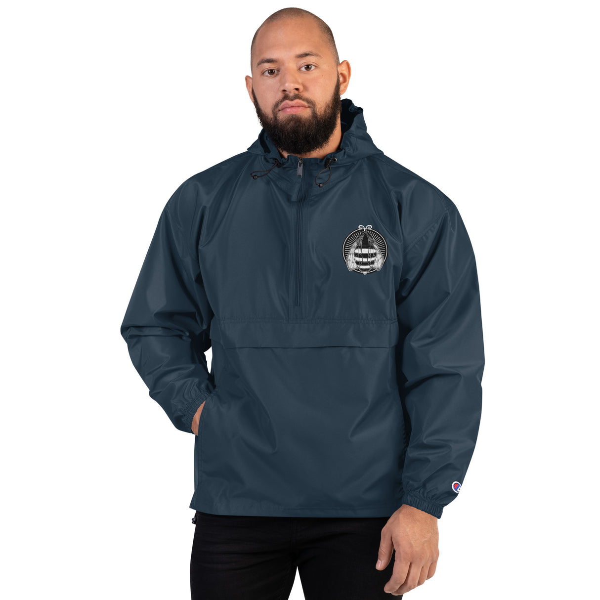 Embroidered Champion Packable Hooded Jacket - Weather Resistant | Hive Bee Logo