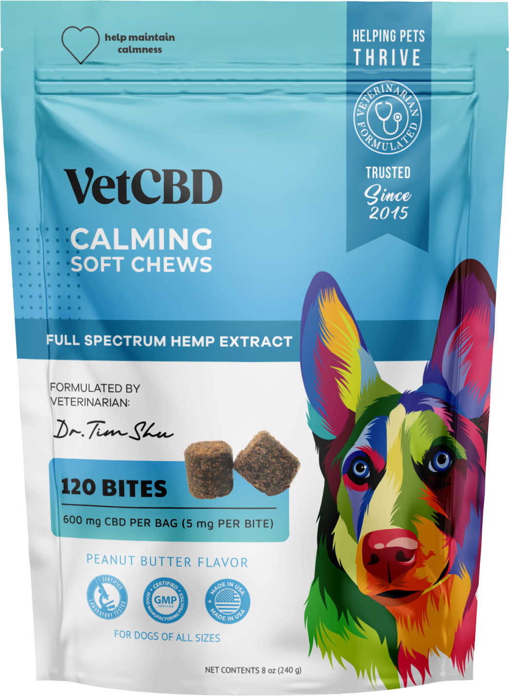 VetCBD Hemp Calming Soft Chews For Dogs - Peanut Butter | 5mg Per Treat (Broad Spectrum)