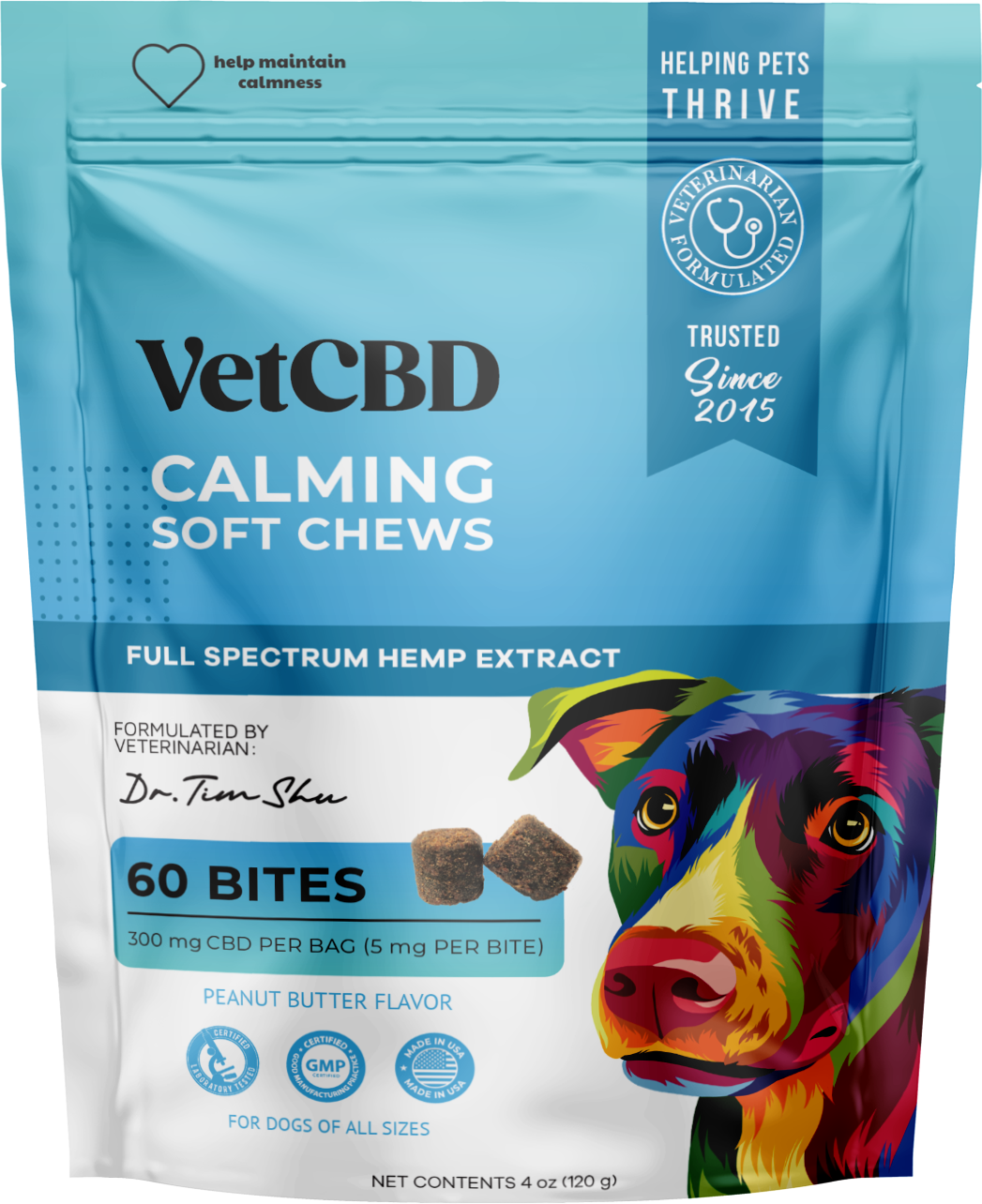 VetCBD Hemp Calming Soft Chews For Dogs - Peanut Butter | 5mg Per Treat (Broad Spectrum)