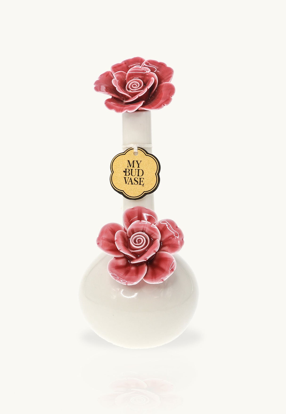 My Bud Vase Rosette White Porcelain Water Pipe with Pink Rose Flower