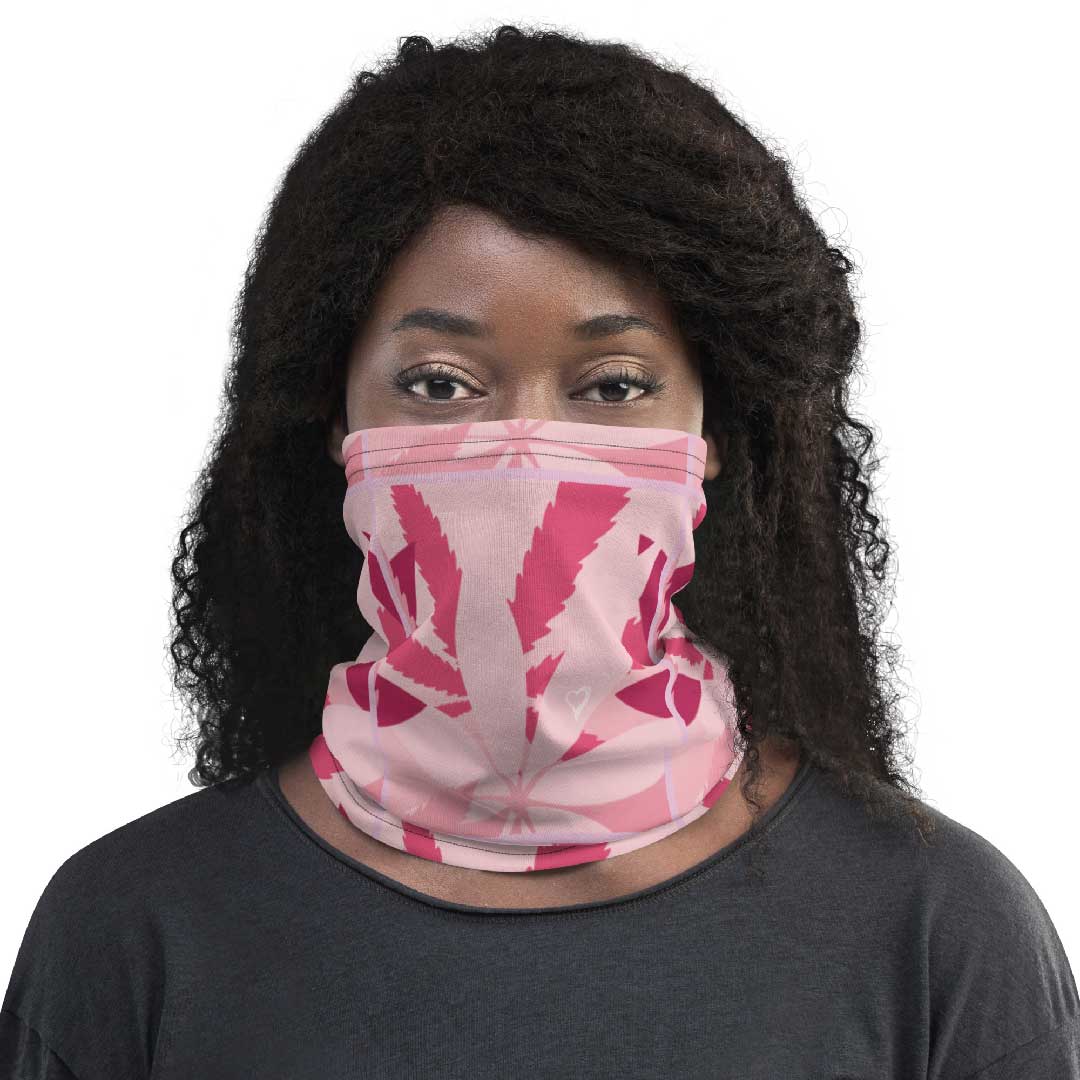 Neck Gaiter - 5 + Ways to Wear - Pink Hemp Leave Floral Print