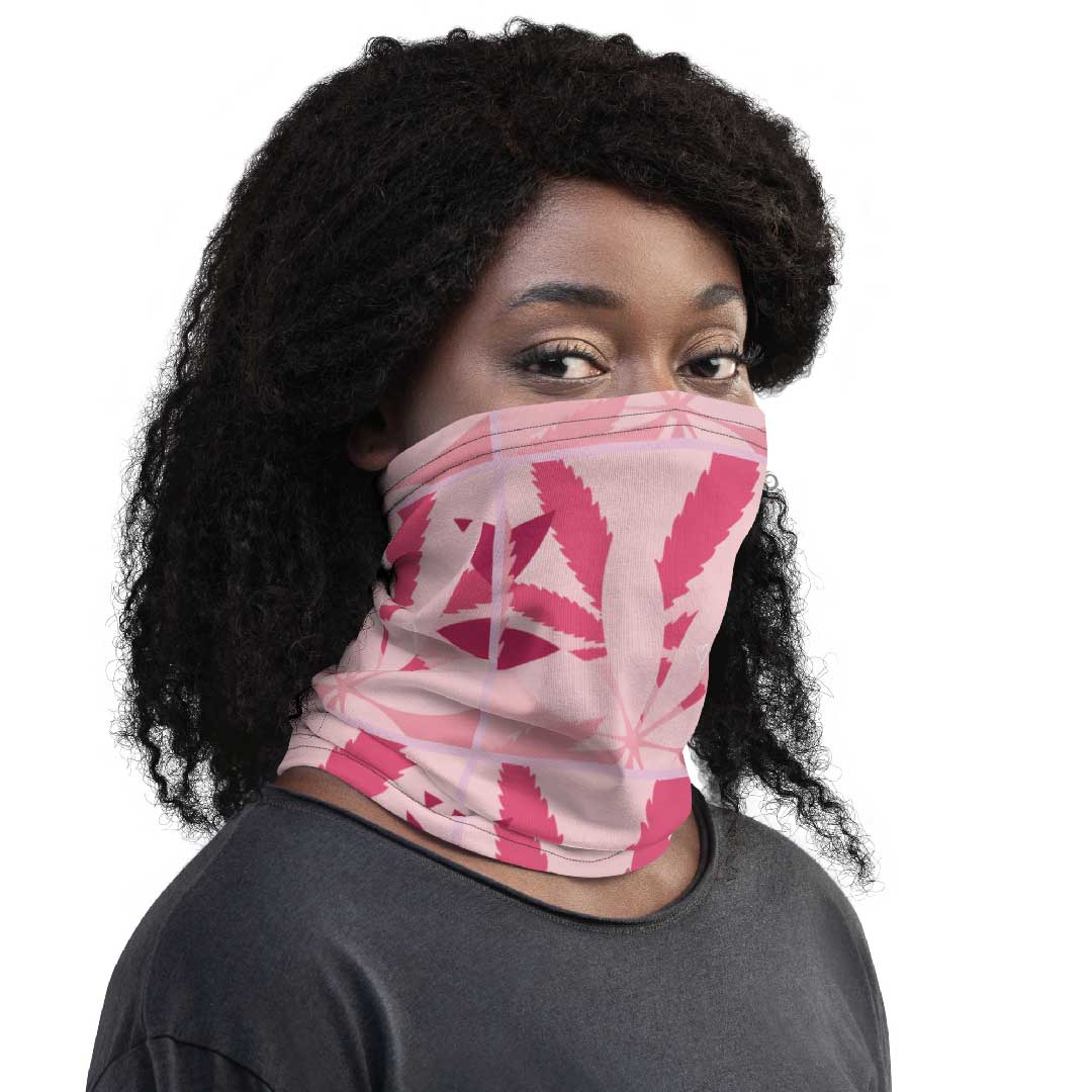 Neck Gaiter - 5 + Ways to Wear - Pink Hemp Leave Floral Print