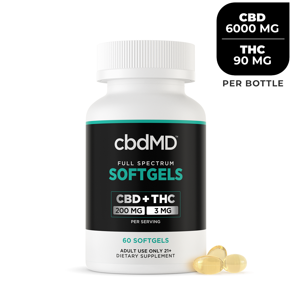 cbdMD Full Spectrum CBD Oil Softgels - 6000 mg (Per Bottle) | 60 Count