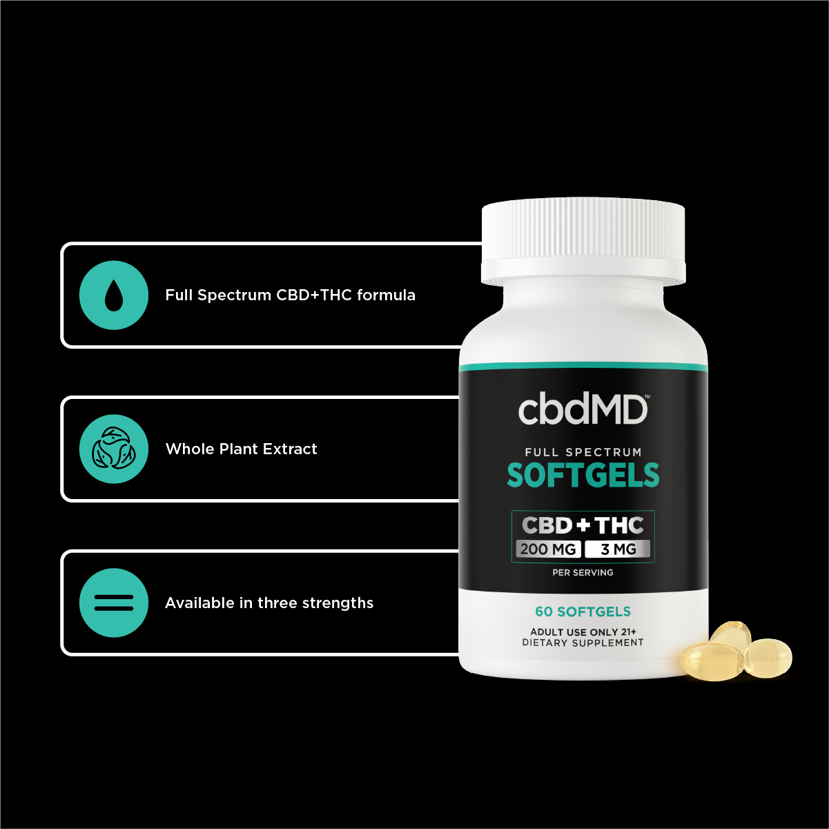 cbdMD Full Spectrum CBD Oil Softgels - 6000 mg (Per Bottle) | 60 Count