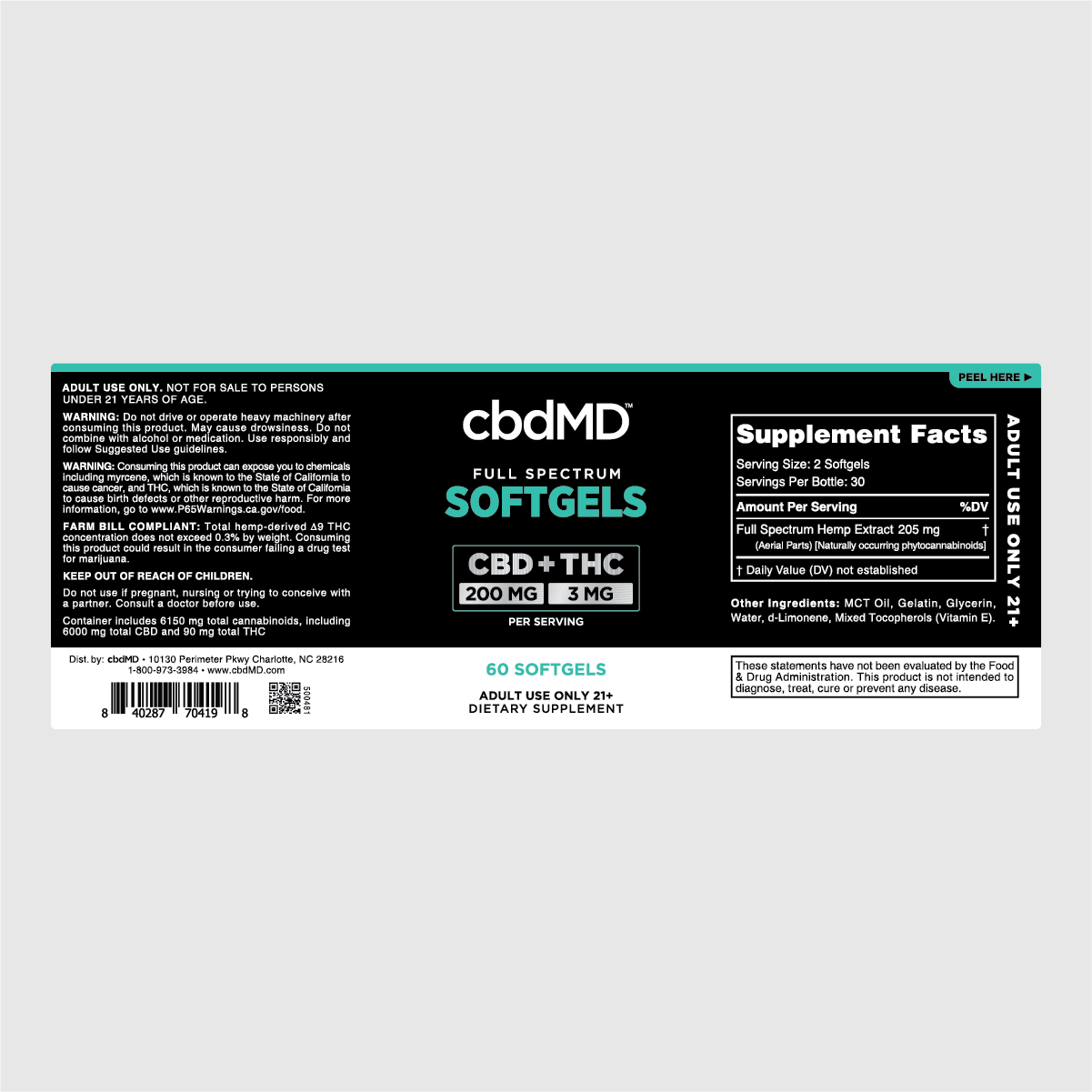 cbdMD Full Spectrum CBD Oil Softgels - 6000 mg (Per Bottle) | 60 Count