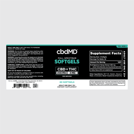cbdMD Full Spectrum CBD Oil Softgels - 6000 mg (Per Bottle) | 60 Count