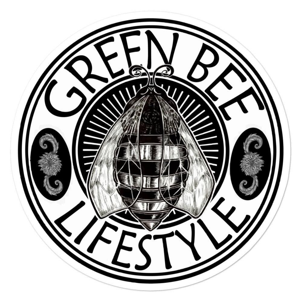Green Bee Life Lifestyle Bee Bubble-Free Stickers with Original Art Hive Bee and Hemp Flower BudLogo.