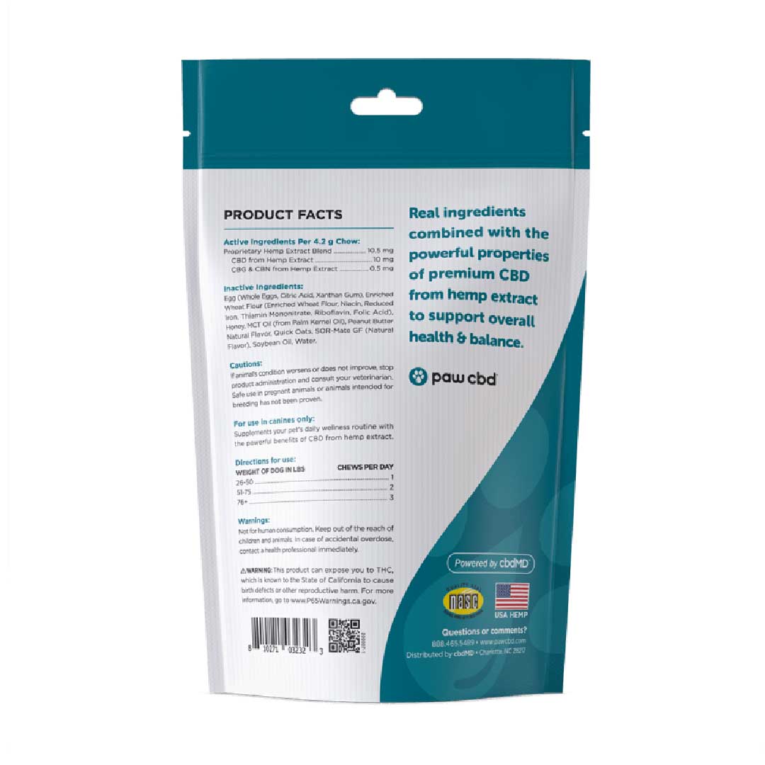 paw cbd Broad Spectrum CBD Dog Hard Chews & Treats ā Peanut Butter | 30 Count