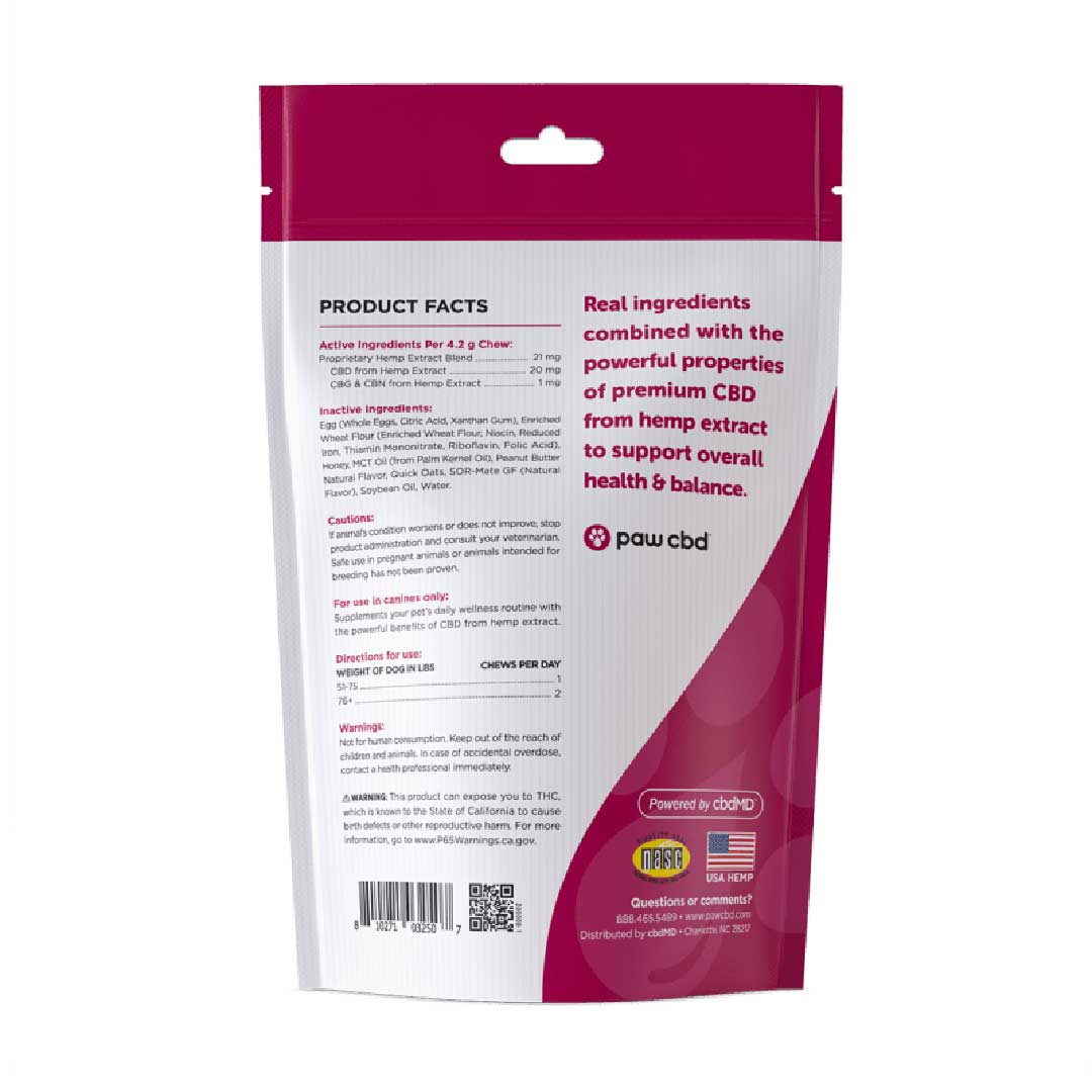 paw cbd Broad Spectrum CBD Dog Hard Chews & Treats ā Peanut Butter | 30 Count