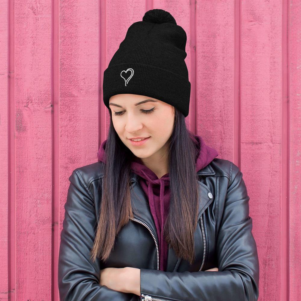 Women's Winter Pom Beanie | Bee Love | Pom Pom Bobble Hat Beanie.
