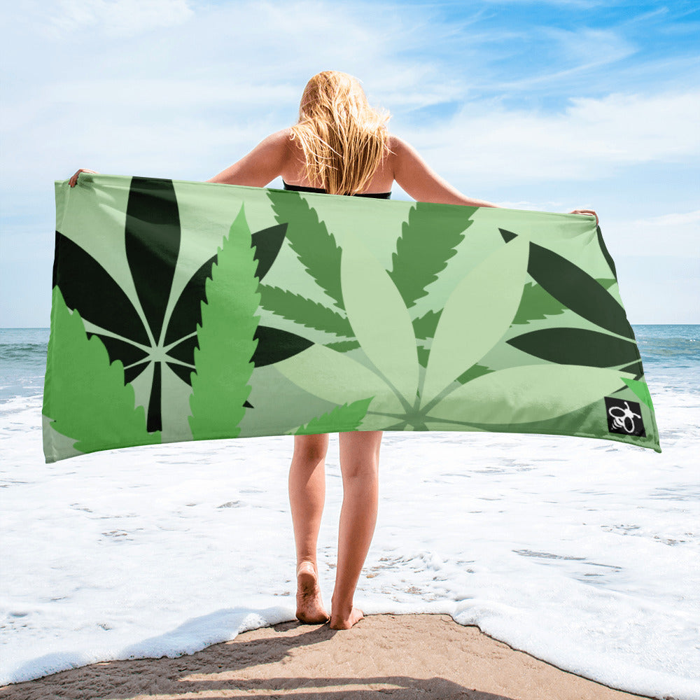 Beach & Pool Towel - Oversized | 420 Friendly Hemp Leaf Design on One Side
