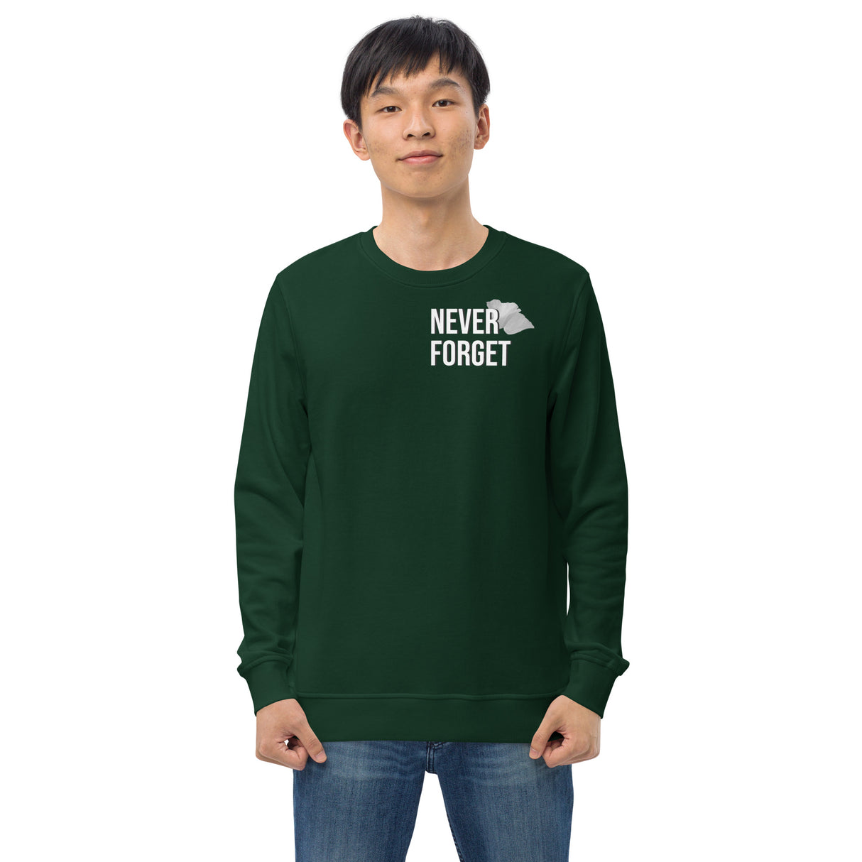 Men's Organic Crew Neck Sweatshirt with Never Forget Poppy Logo