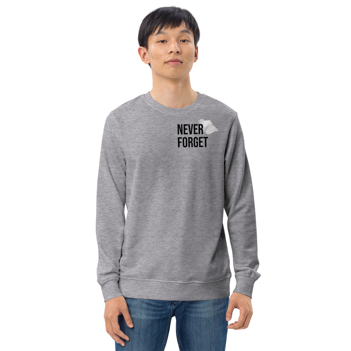 Men's Organic Crew Neck Sweatshirt with Never Forget Poppy Logo