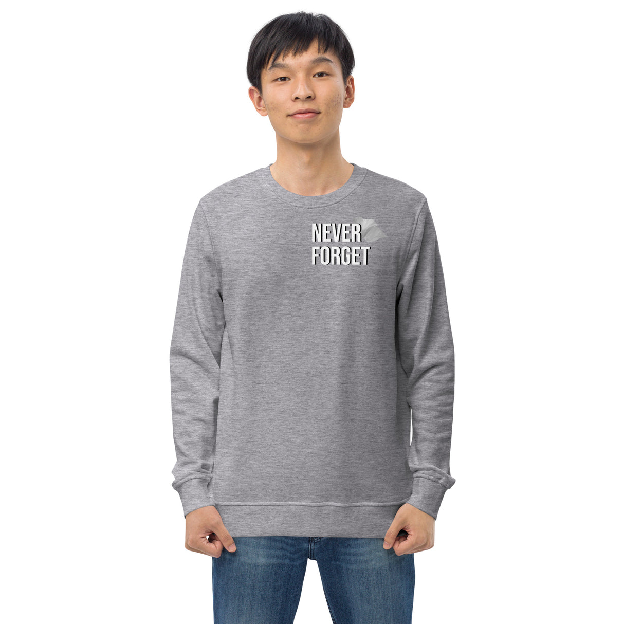Men's Organic Crew Neck Sweatshirt with Never Forget Poppy Logo
