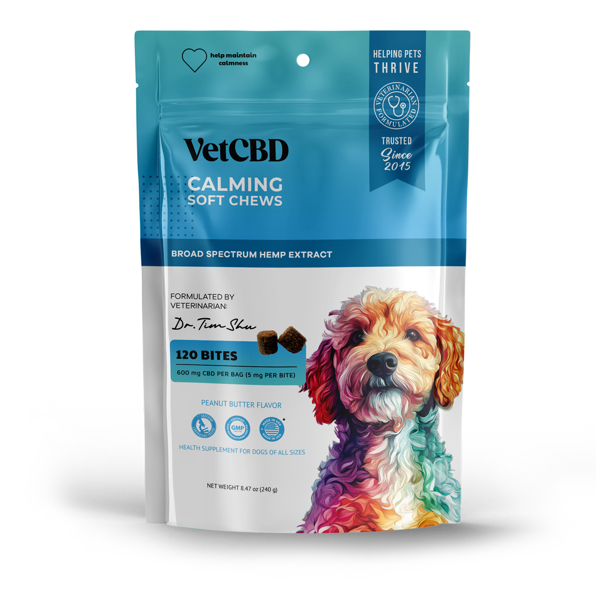 VetCBD Hemp Calming Soft Chews For Dogs - Peanut Butter | 5mg Per Treat (Broad Spectrum)