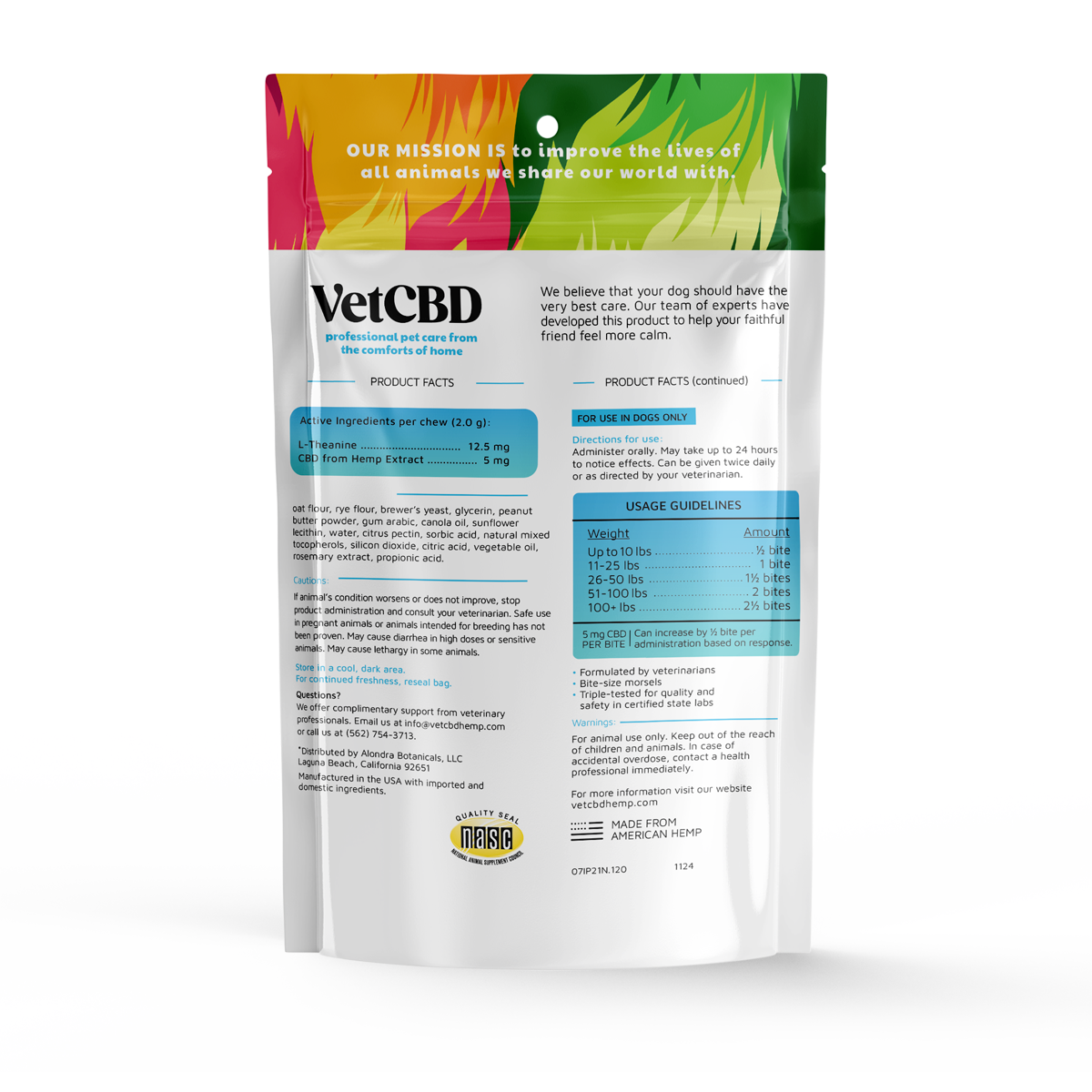 VetCBD Hemp Calming Soft Chews For Dogs - Peanut Butter | 5mg Per Treat (Broad Spectrum)