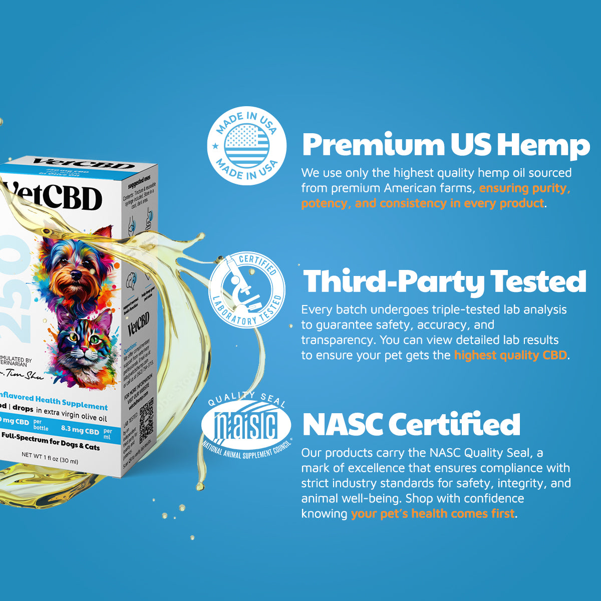 VetCBD Standard Formula Hemp Tincture - Full Spectrum CBD for Dogs And Cats