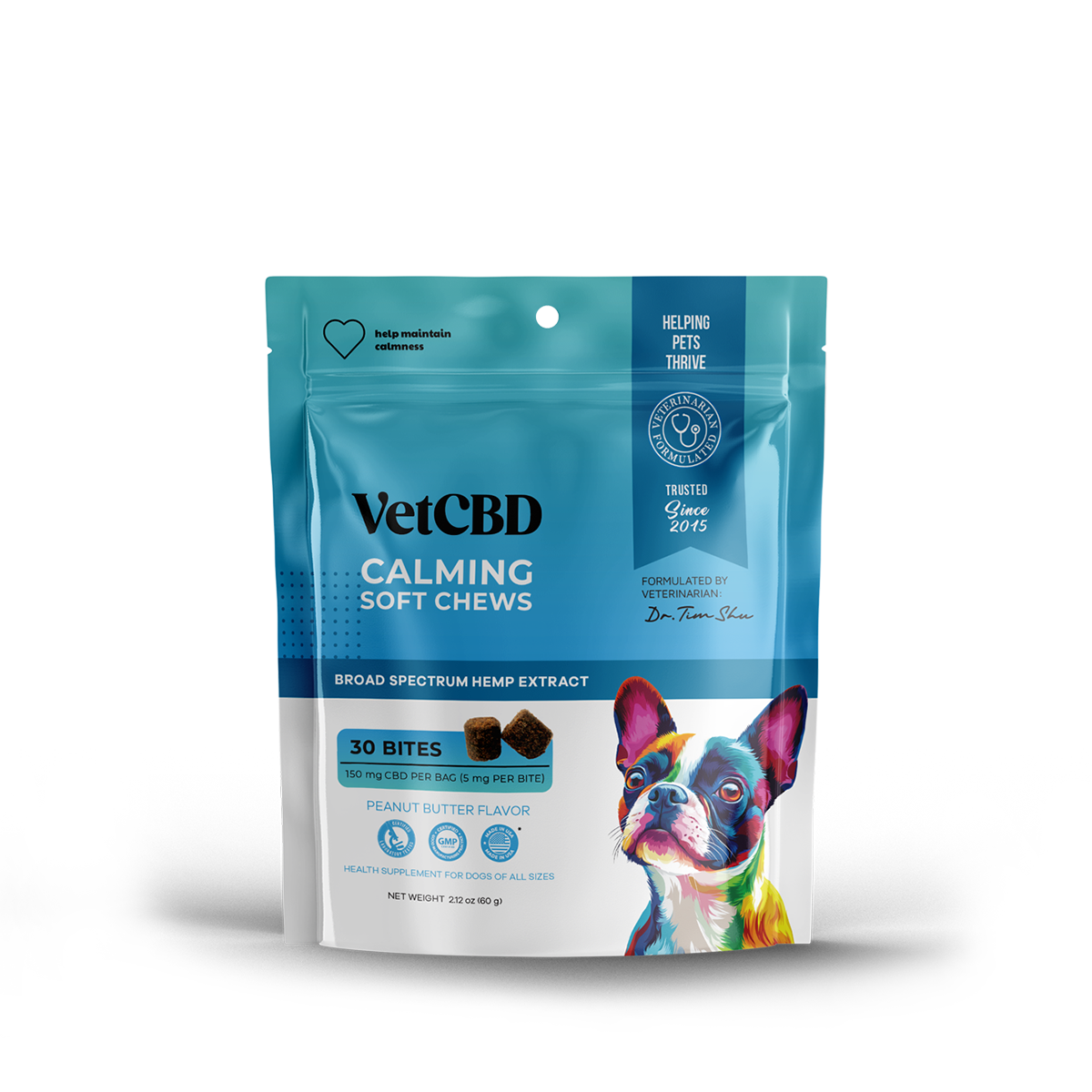 VetCBD Hemp Calming Soft Chews For Dogs - Peanut Butter | 5mg Per Treat (Broad Spectrum)