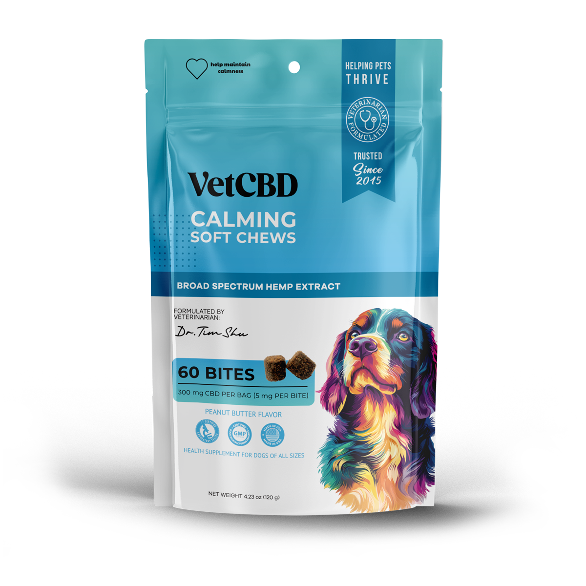 VetCBD Hemp Calming Soft Chews For Dogs - Peanut Butter | 5mg Per Treat (Broad Spectrum)