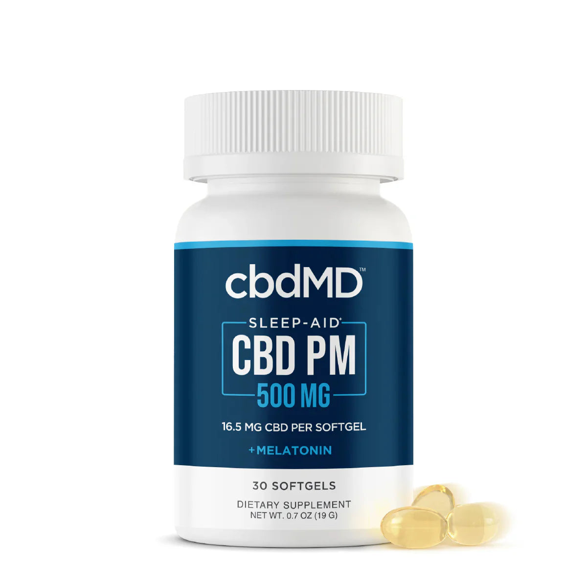 cbdMD Broad Spectrum CBD PM Softgel Capsules - 1500 mg (Per Bottle) | 30 Count