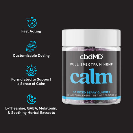 NEW & IMPROVED! cbdMD Full Spectrum Calming CBD Gummies - Mixed Berry | 30 Ct.