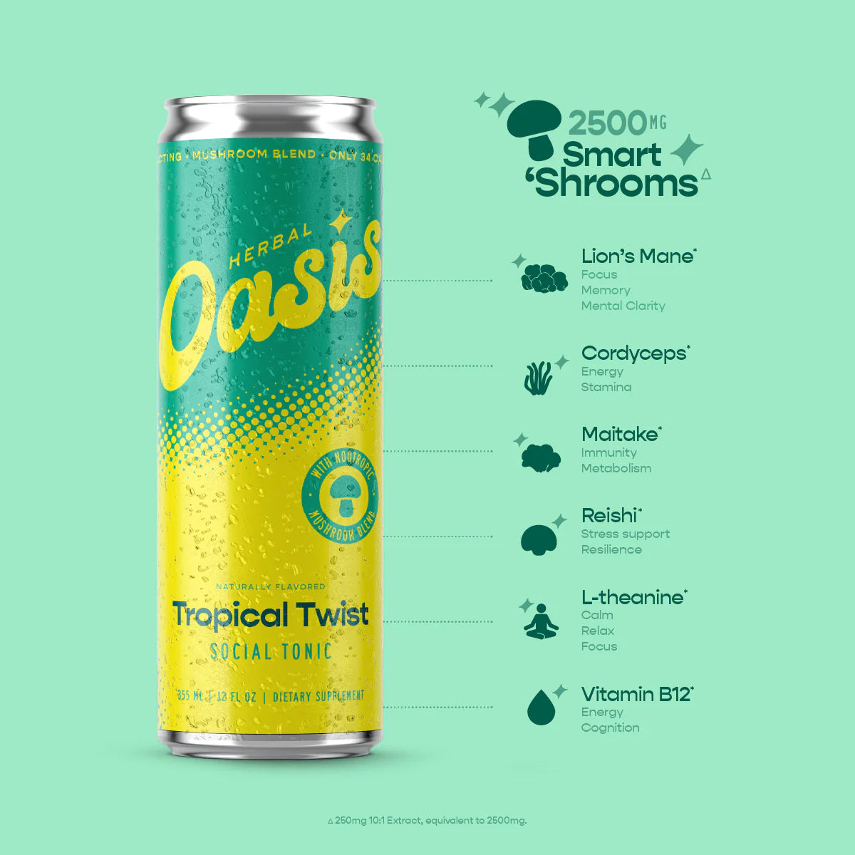 Herbal Oasis Social Tonic – Mushroom Blend | Tropical Twist by cbdMD (4, 12, 24 Pack)