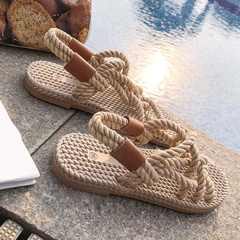 Braided Rope Sandals - Open Toe | Women's Slide Sandals