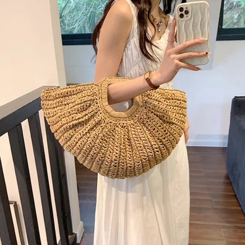 Half Moon Design Basket  Beach Straw Bag