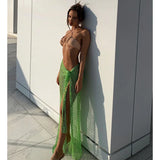 Crochet Woven Mesh Maxi Beach Skirt - Cover Up with Tie Front