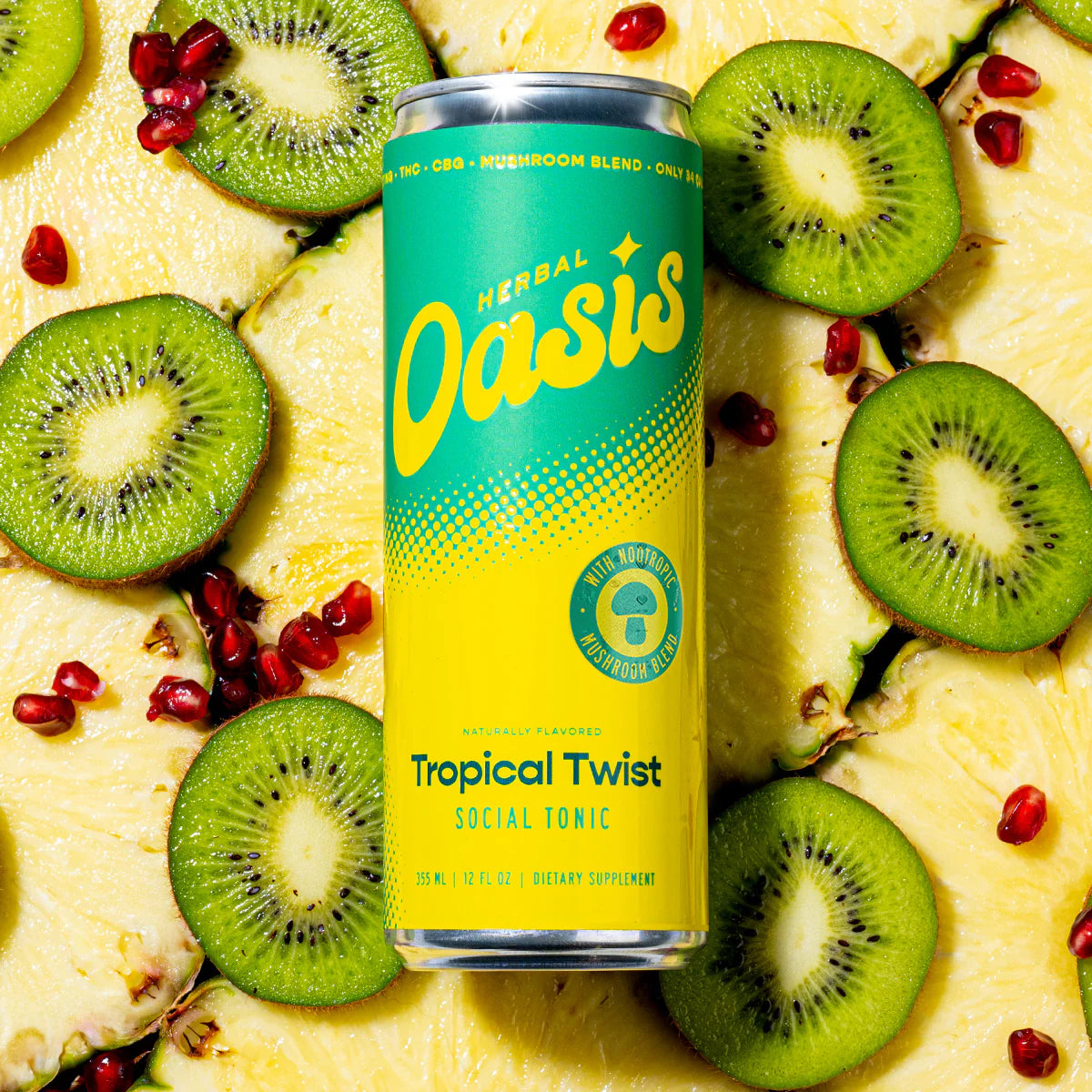 Herbal Oasis Social Tonic – Mushroom Blend | Tropical Twist by cbdMD (4, 12, 24 Pack)