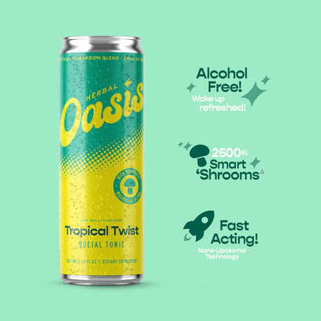 Herbal Oasis Social Tonic – Mushroom Blend | Tropical Twist by cbdMD (4, 12, 24 Pack)