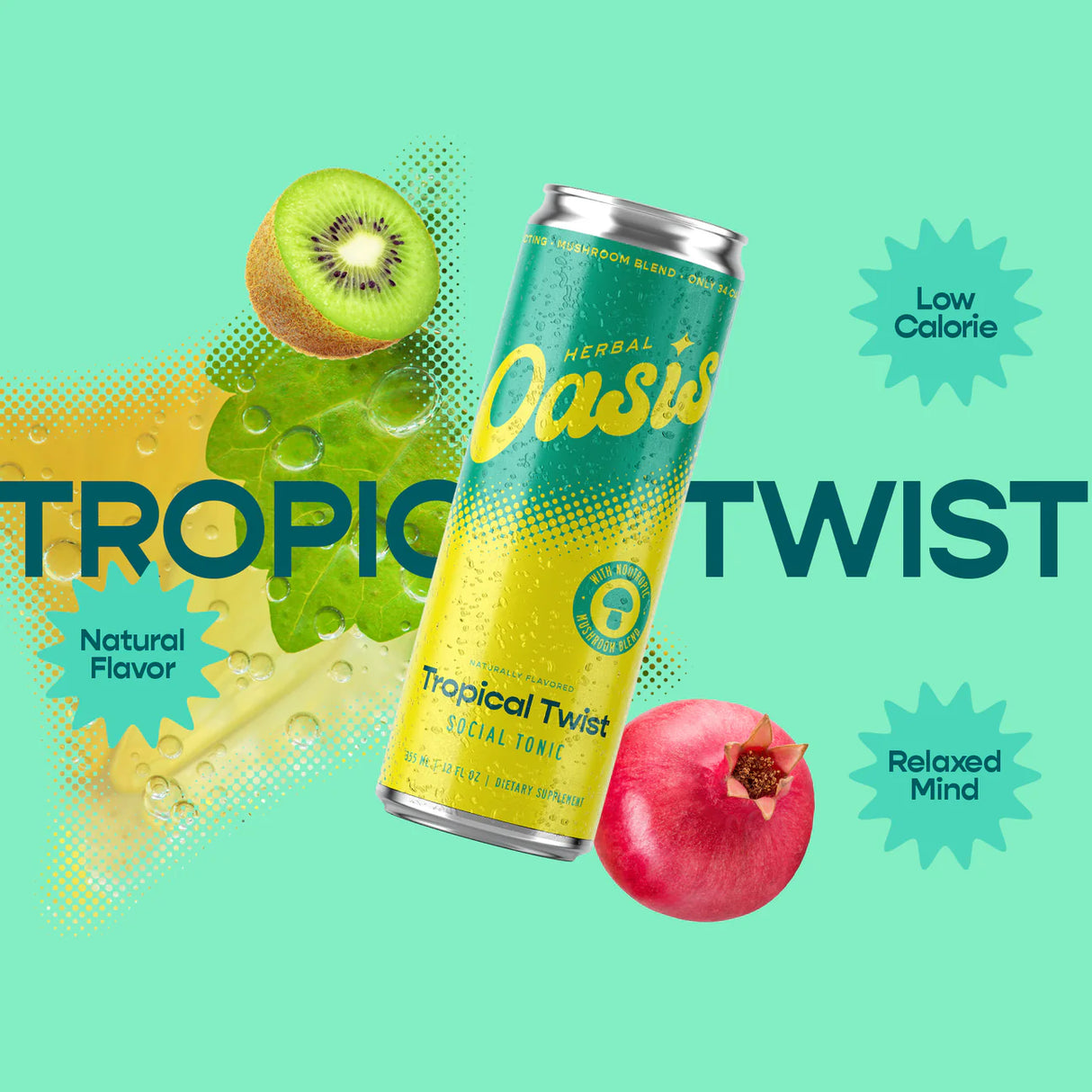 Herbal Oasis Social Tonic – Mushroom Blend | Tropical Twist by cbdMD (4, 12, 24 Pack)