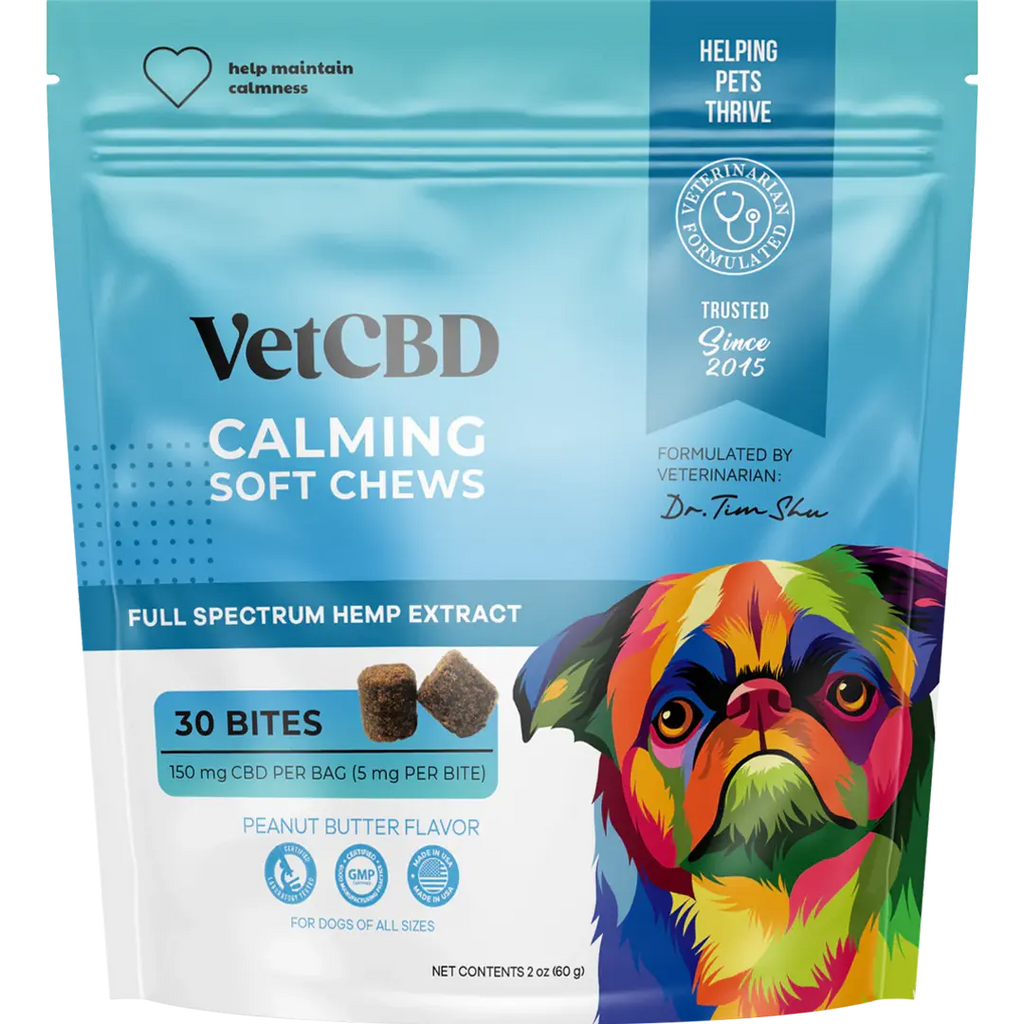 VetCBD Hemp Calming Soft Chews For Dogs - Peanut Butter | 5mg Per Treat (Broad Spectrum)