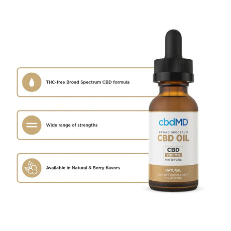 cbdMD CBD Oil Tincture Drops - Broad Spectrum | Natural | 30 ml