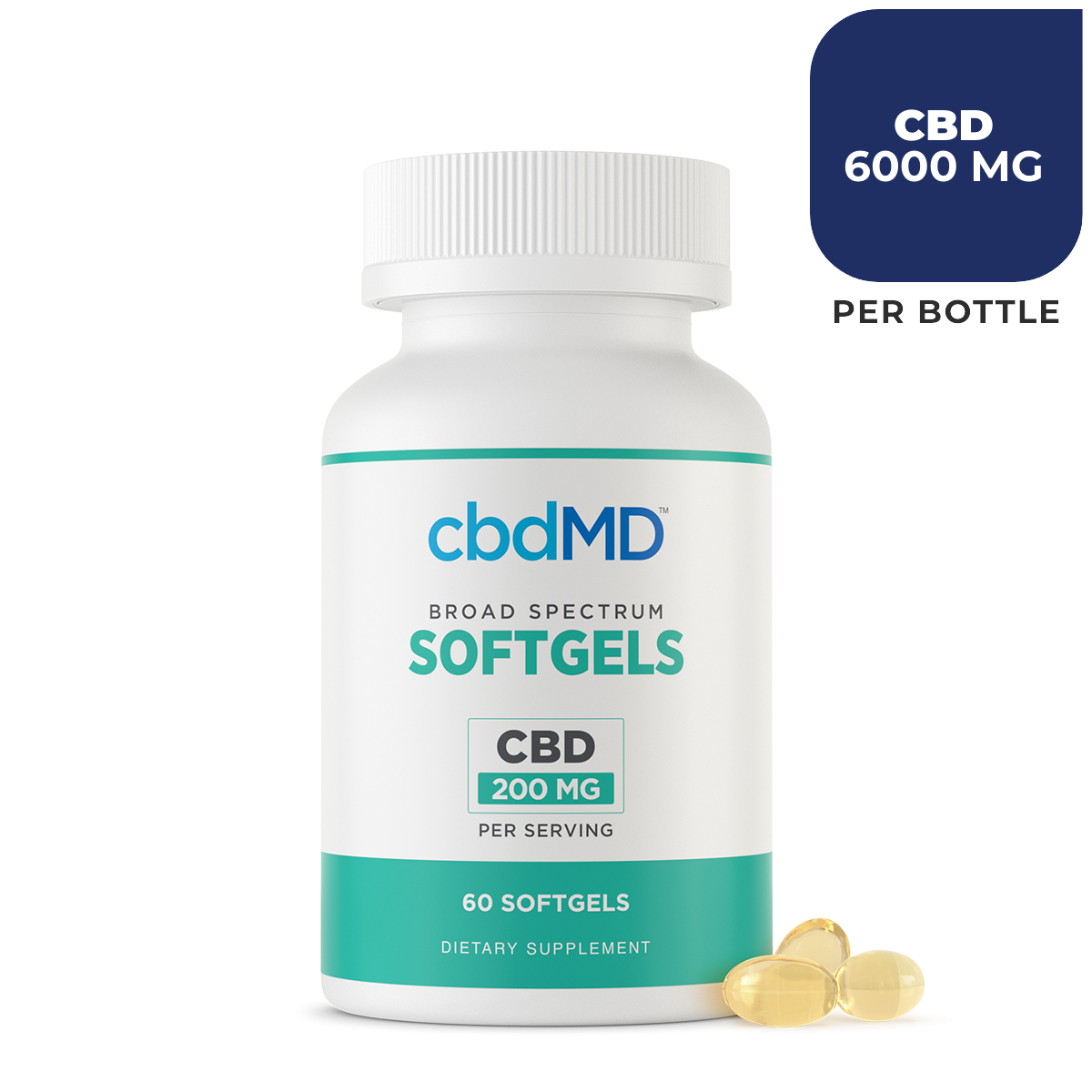 cbdMD Broad Spectrum CBD Oil Softgel Capsules - 6000mg (Per Bottle) | 60 Count