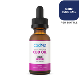 Close-up of CBDmd CBD Oil Tincture Berry - with label and dropper cap, showing the easy-to-use design of the product