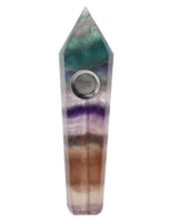 Gemstone Crystal Hand Pipe - Aurora Borealis Fluorite and Jade Colors