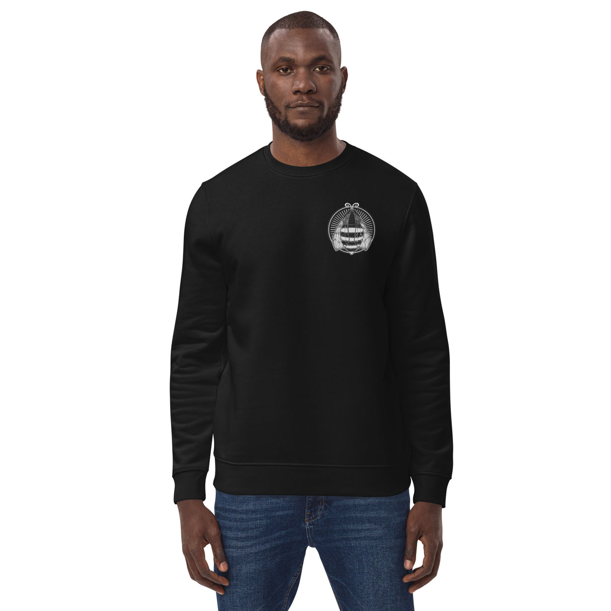 Eco Friendly Relaxed Fit Crew Neck Sweatshirt with Embroidered Hive Bee Emblem - Unisex