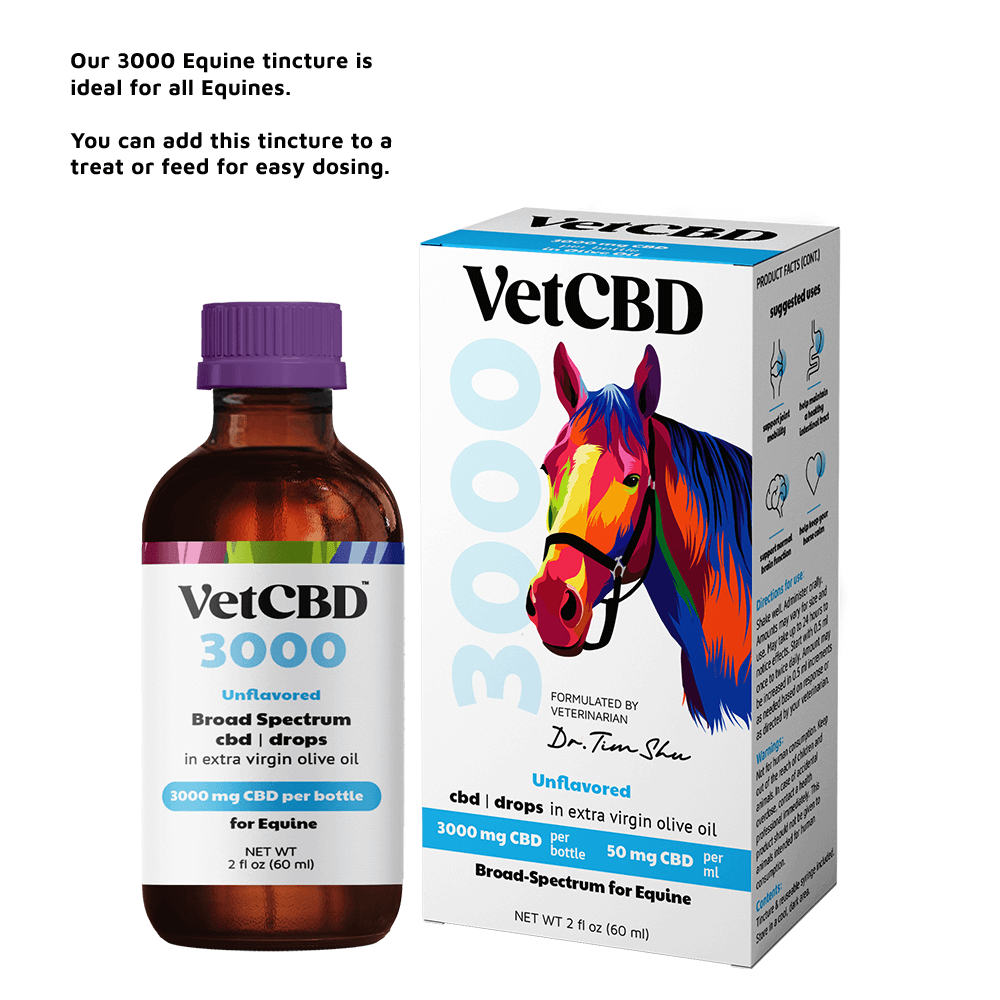 VetCBD Hemp Tincture for Equines - Broad Spectrum  | Unflavored | 3000 mg | 60 ml